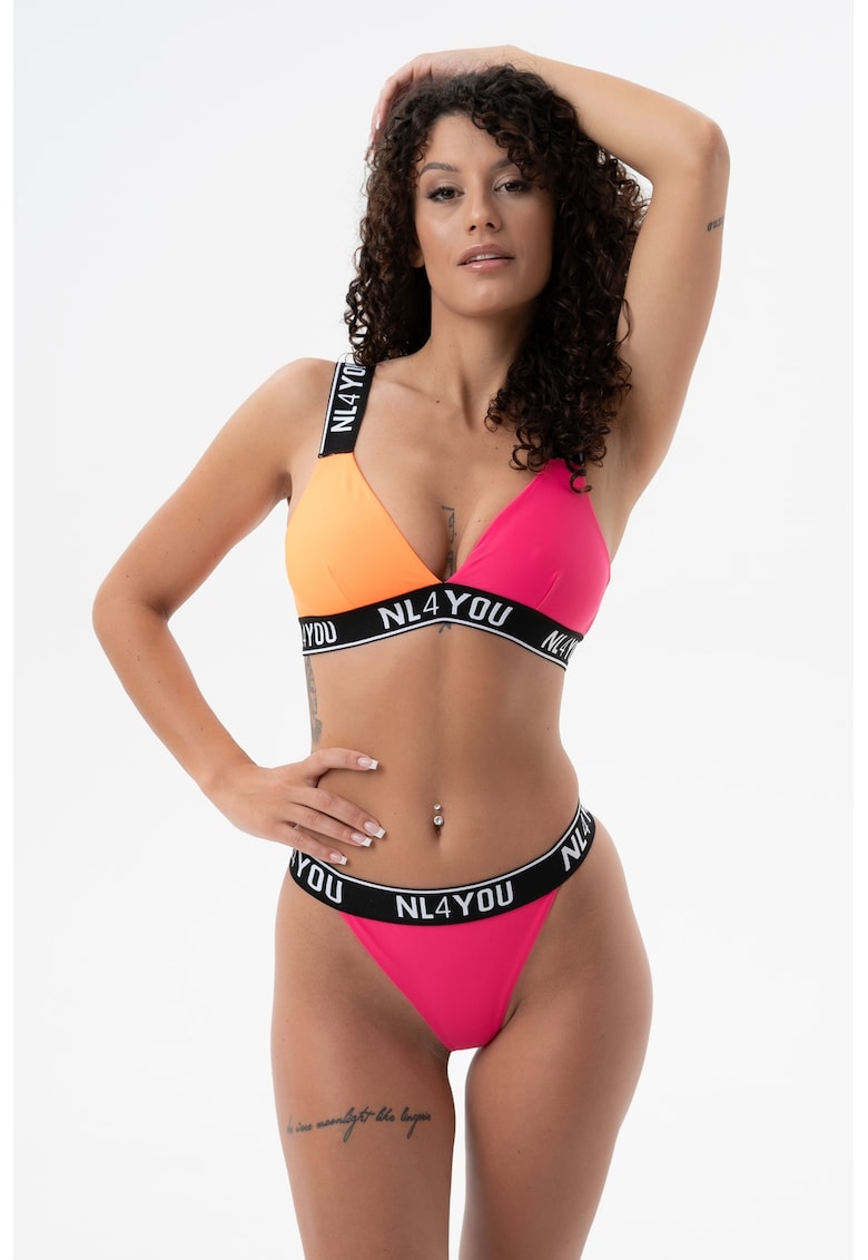 Nl4you Costum de baie din doua piese cu benzi logo - Roz aprins/Portocaliu persan