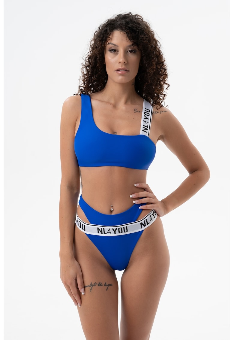 Nl4you Costum de baie din doua piese cu imprimeu logo - Albastru royal