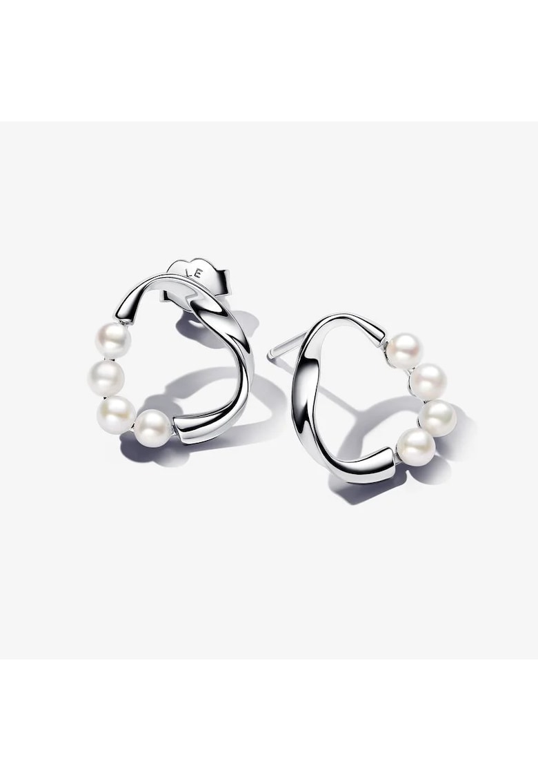 Cercei tip cerc cu aspect organic si perle de cultura de apa dulce tratate - Argint 925