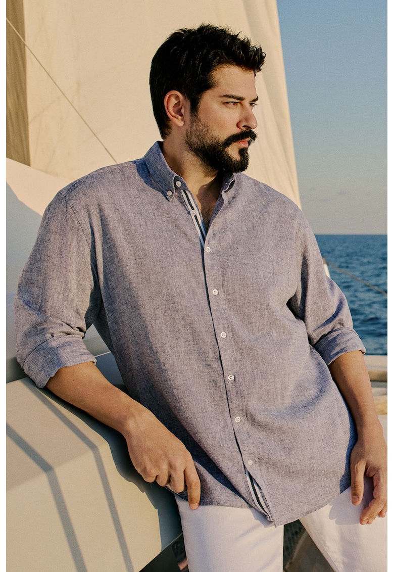 Camasa din amestec de in cu mansete cu nasturi