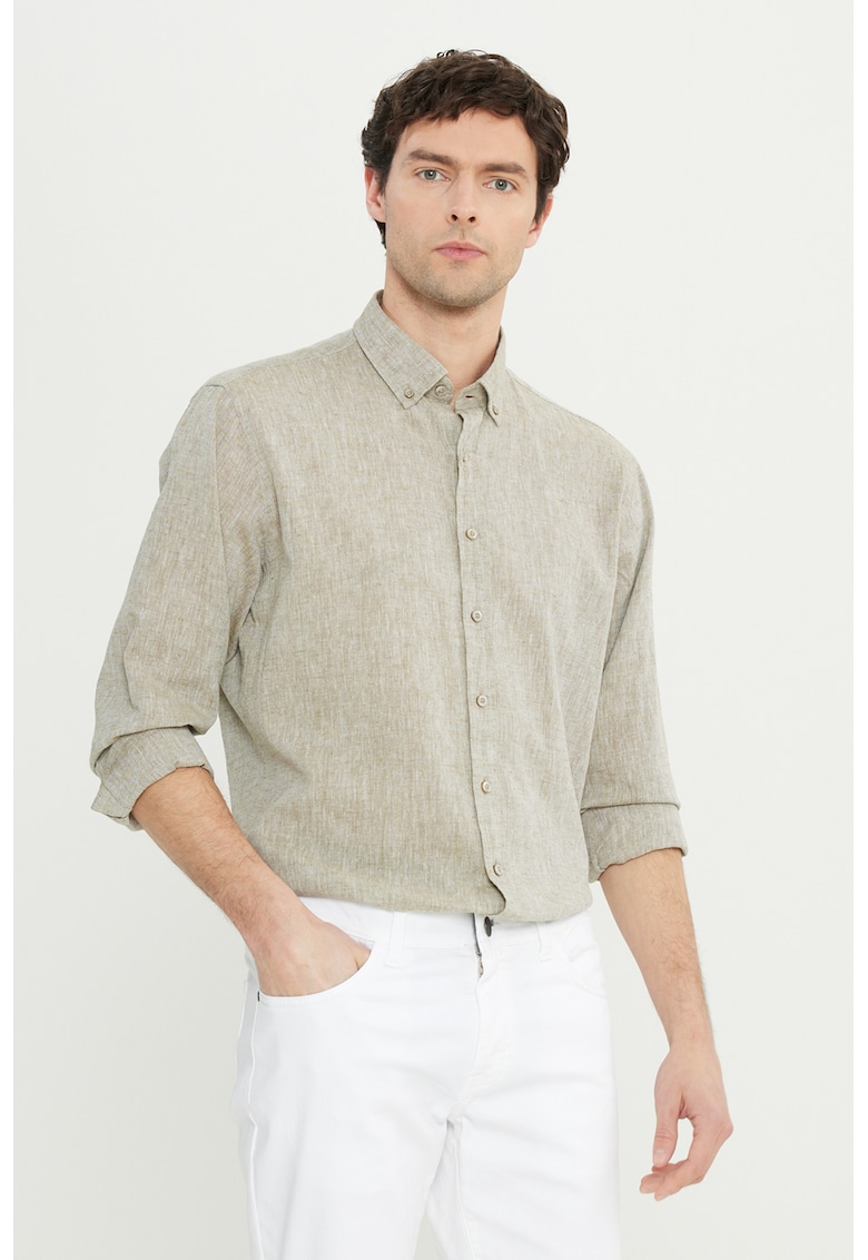 Camasa din amestec de in cu mansete cu nasturi