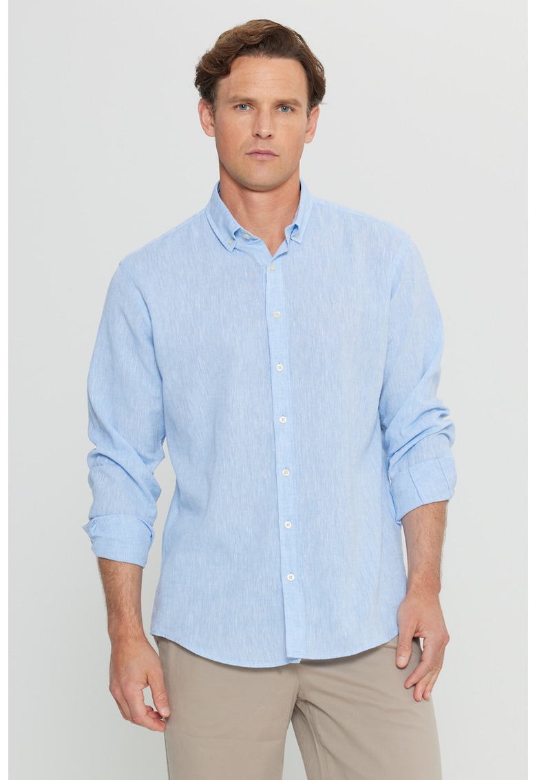 Camasa din amestec de in cu mansete cu nasturi