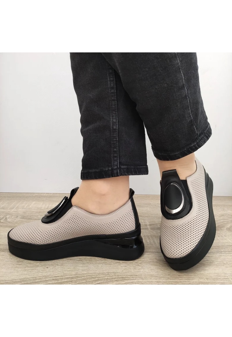 Pantofi Casual Dama 2450-Z Bej Cu Negru - Bej - Bej
