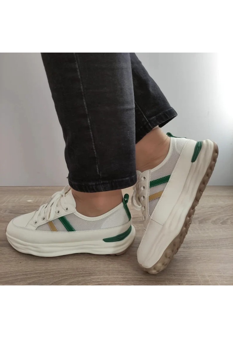 Pantofi Casual Dama 18002-8 Albi Cu Verde - Alb - Alb