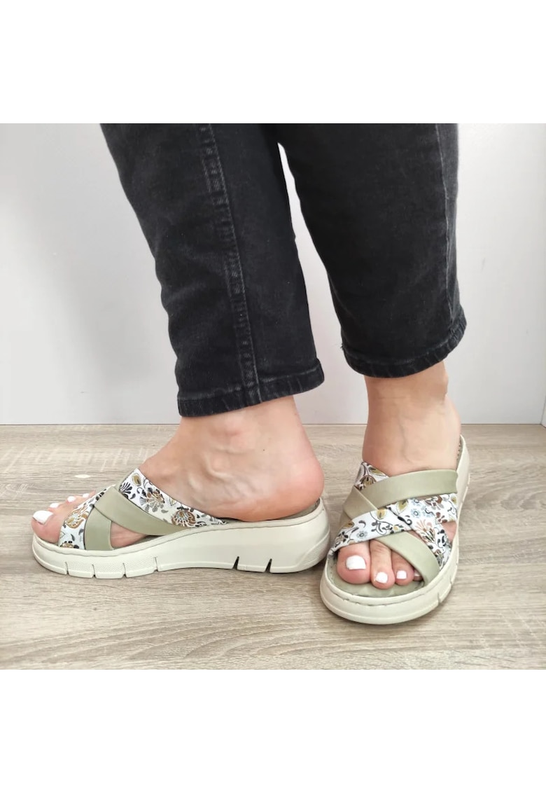 Saboti Casual Dama Fr-403 Olive Cu Floral - Verde - Verde