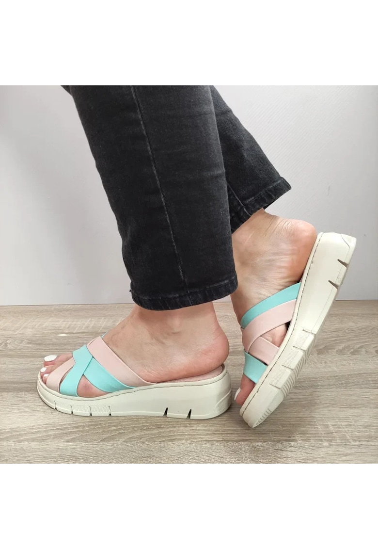 Saboti Casual Dama Fr-403 Roz Cu Bleu Turcoaz - Roz - Roz