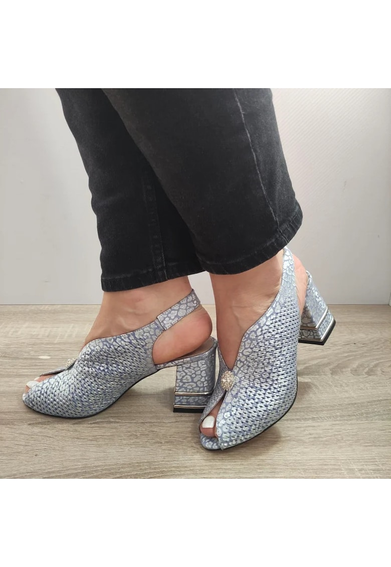 Sandale Elegante Dama 577 Bleu Cu Argintiu - Gri - Gri