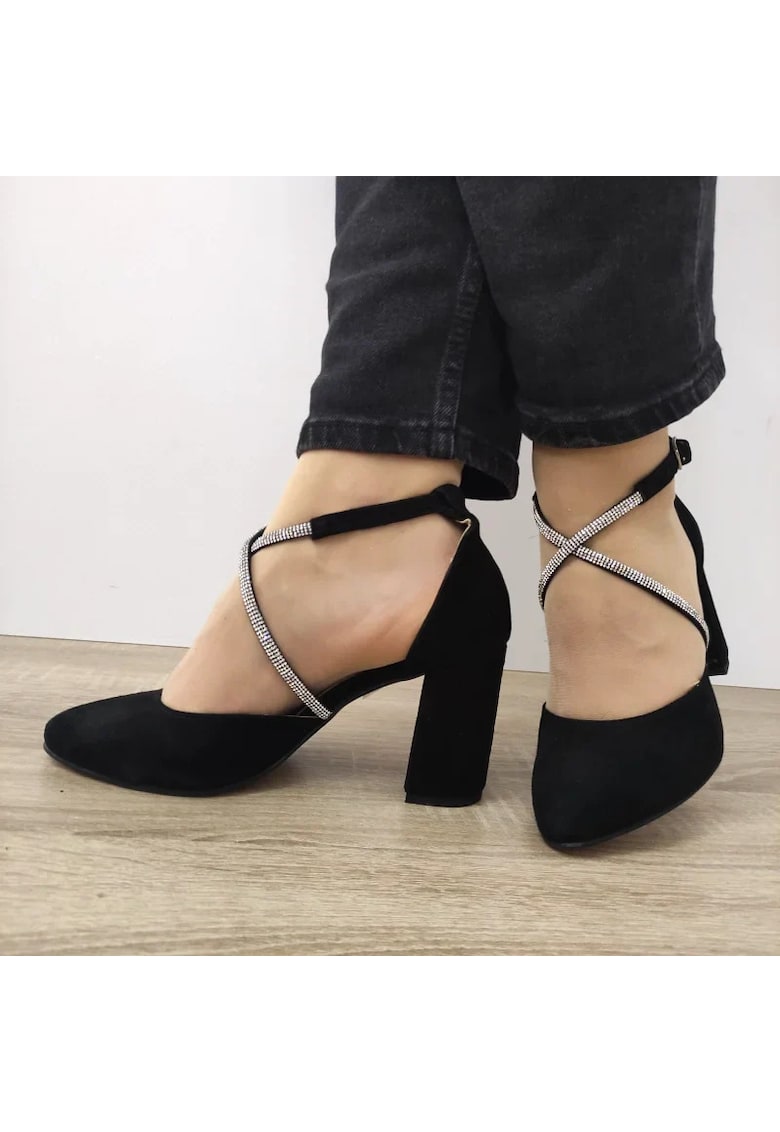 Pantofi Decupati Eleganti Dama 3671-3 Negri Velur - Negru - Negru