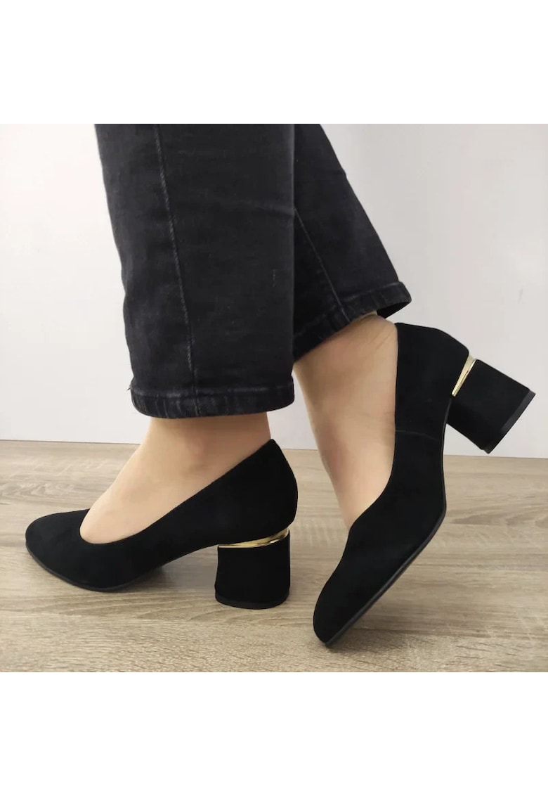 Pantofi Eleganti Dama 3461-6 Negri Velur - Negru - Negru