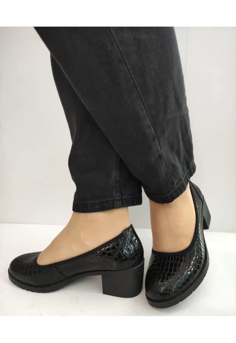 Pantofi Casual Dama 60011A 01-O Negri Croco - Negru - Negru
