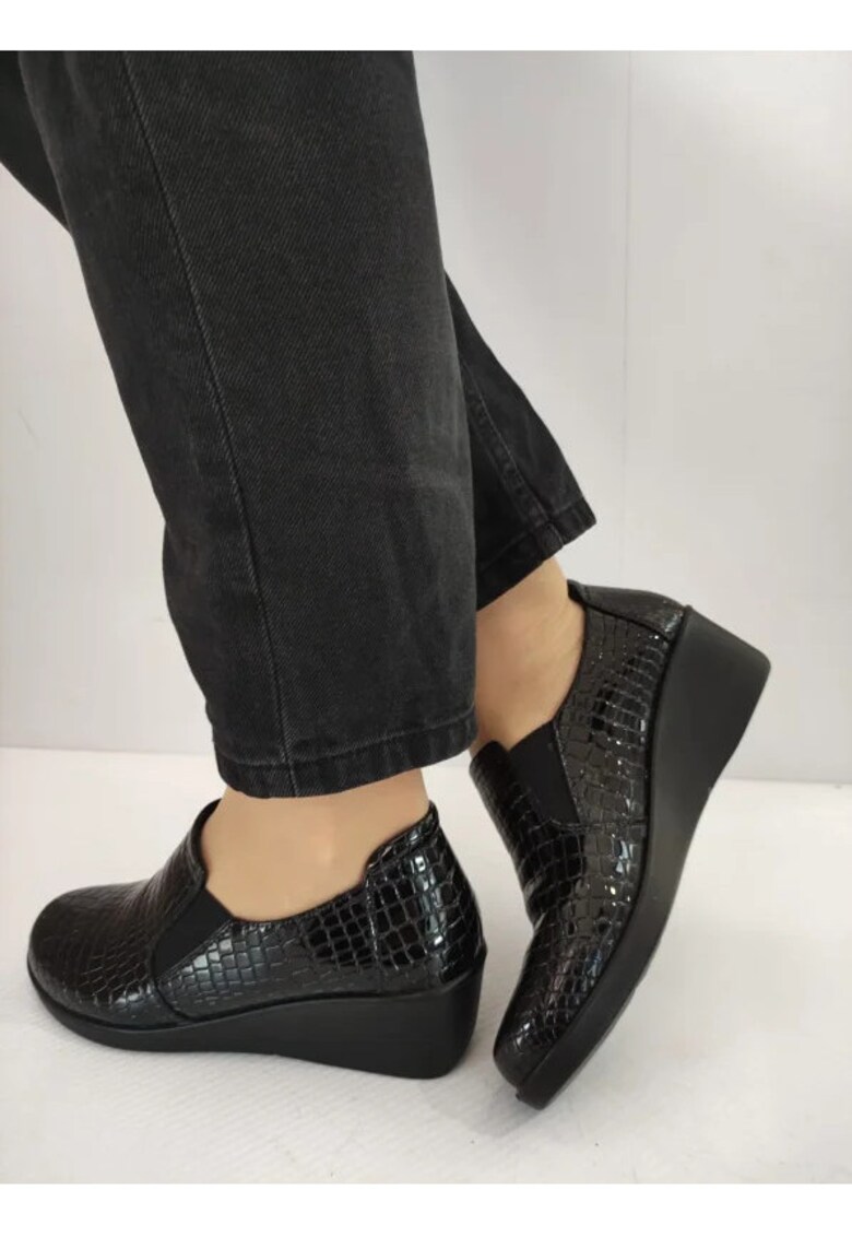 Pantofi Casual Dama 60017B 01-O Negri Croco - Negru - Negru