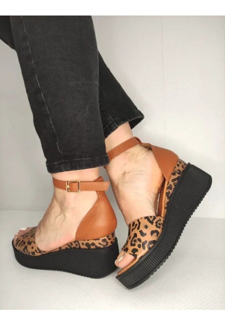 Sandale Casual Dama 018 1798 Maro Cu Leopard - Maro