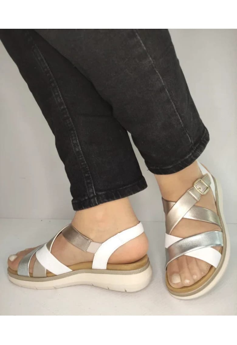 Sandale Casual Dama D2K53-91 Albe Cu Metalic - Alb - Alb