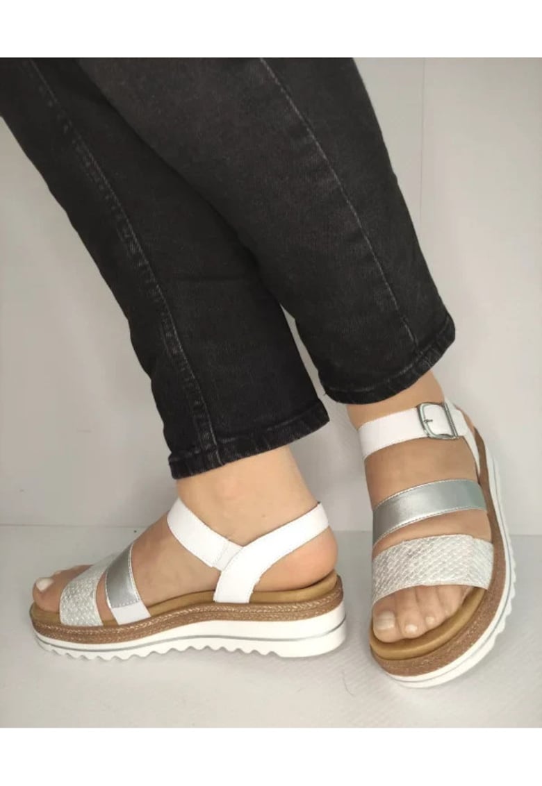 Sandale Casual Dama D0Q55-90 Albe Cu Argintiu - Alb - Alb