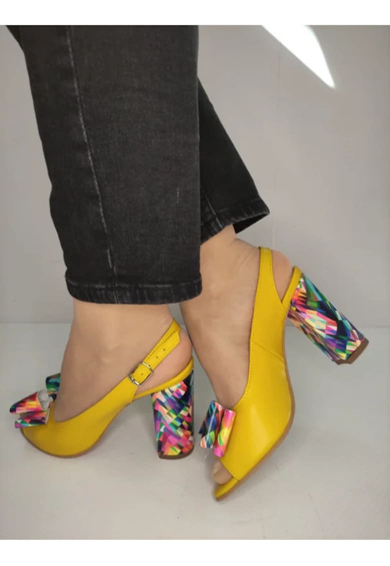 Sandale Elegante Dama 06 Galbene Cu Toc Color - Galben