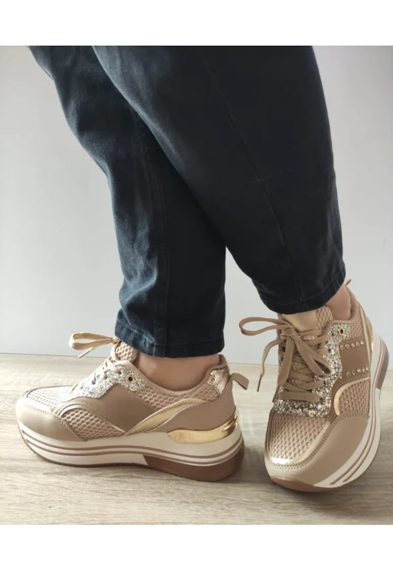 Pantofi Casual Dama Wsc250125-8 Bej Cu Auriu - Bej - Bej