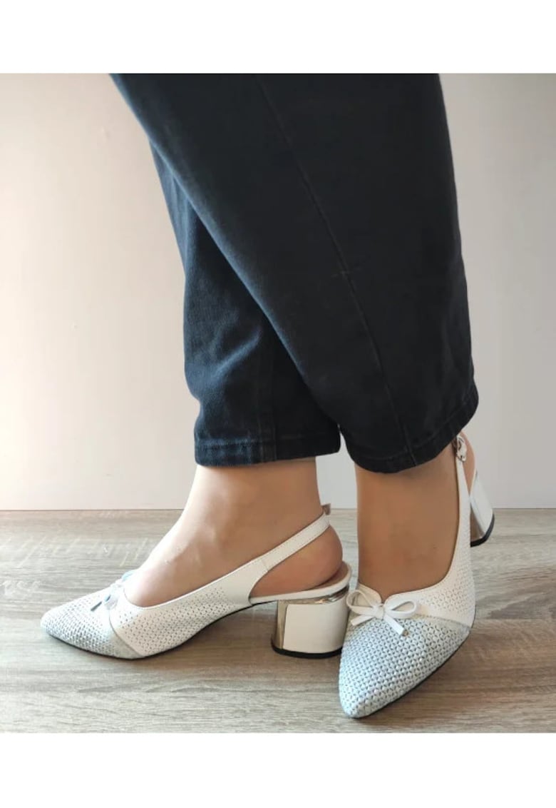 Pantofi Casual Decupati Dama 049 563 Albi Cu Argintiu - Alb