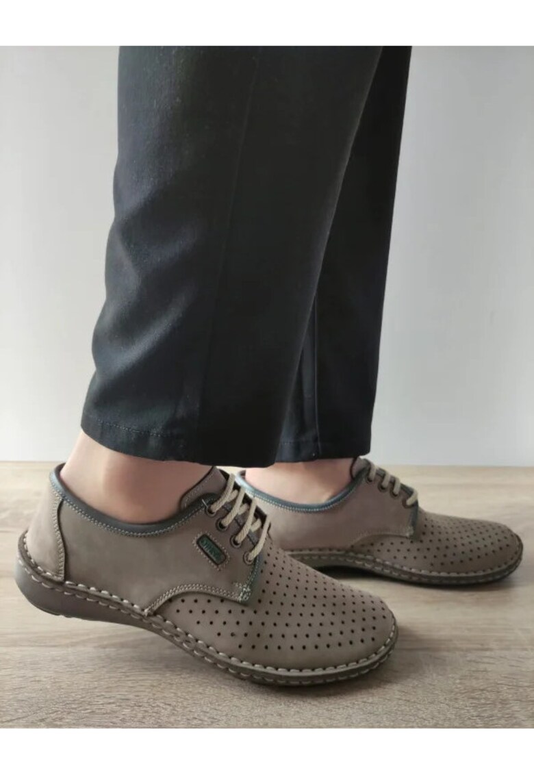 Pantofi Casual Perforati Barbati 9558 14-2 Bej Grey Lotus Nubuck - Bej - Bej