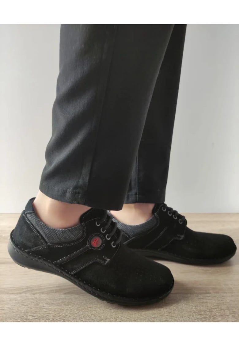 Pantofi Casual Perforati Barbati 9560 L2-2 Negri Velur - Negru -