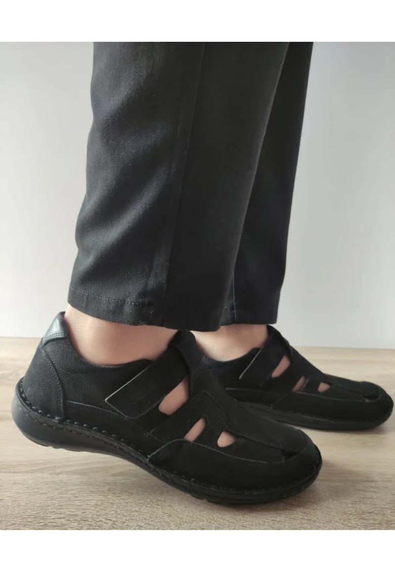 Pantofi Casual Perforati Barbati 9543 01-2 Negri Nubuck - Negru -