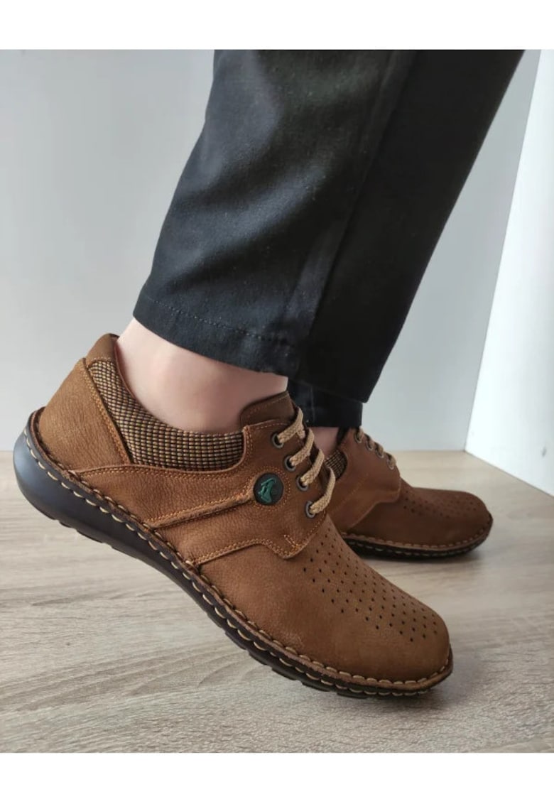 Pantofi Casual Perforati Barbati 9560 04-2 Maro Tabacco Nabuk - Maro -