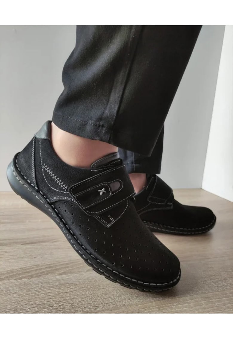 Pantofi Casual Perforati Barbati 9583 01-2 Negri Nubuck - Negru -