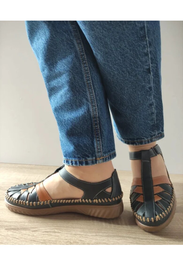 Pantofi Casual Perforati Dama 60027C 42-N Bleumarin Cu Maro - Albastru - Albastru