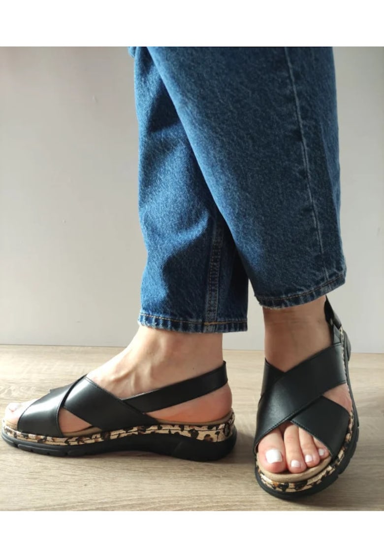 Sandale Casual Dama 12505Vt Mostar 01-N Negre Cu Leopard - Negru - Negru