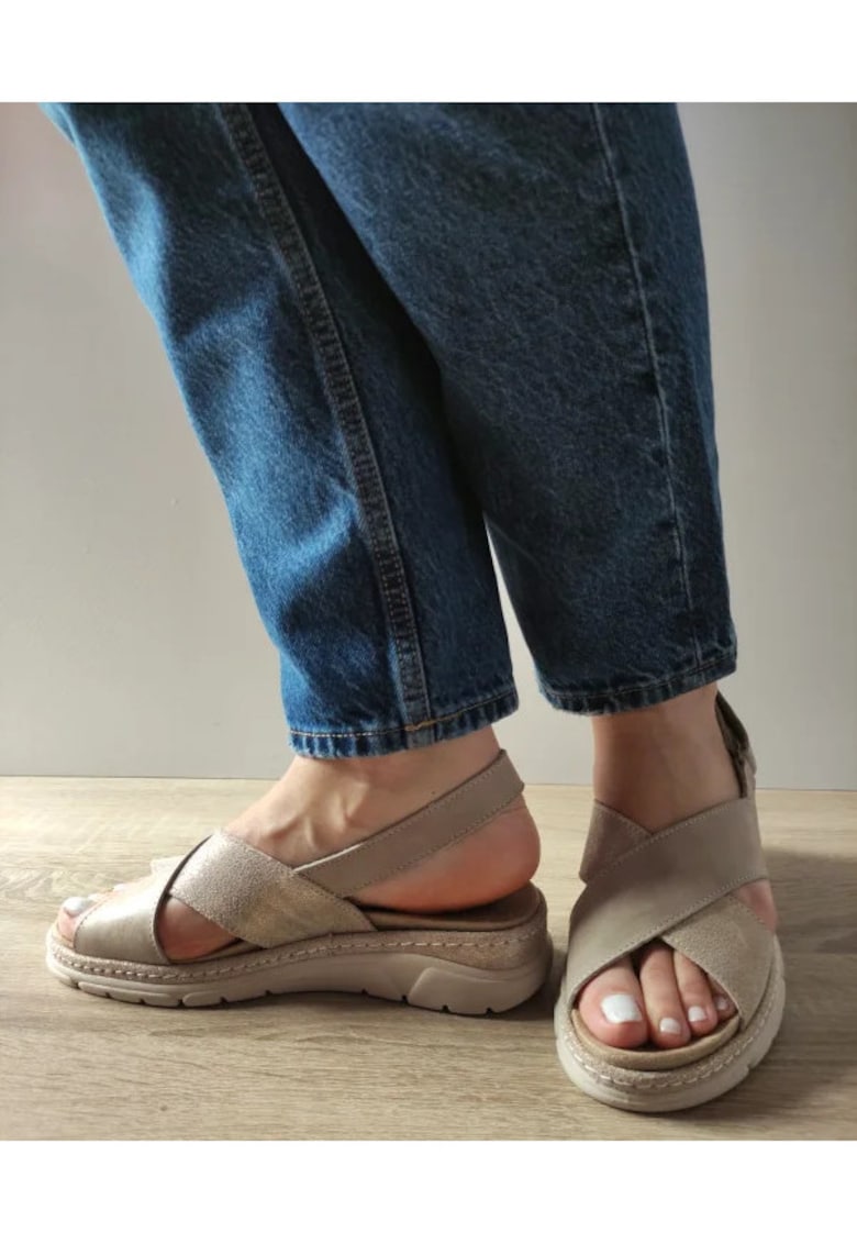 Sandale Casual Dama 12505Vt Mostar 03-N Bej Cu Metalic - Bej - Bej