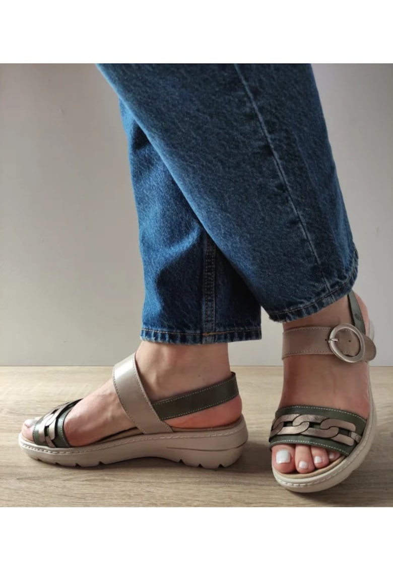 Sandale Casual Dama 20000T Krabi 40-N Kaki Cu Bej Si Bronze - Verde - Verde