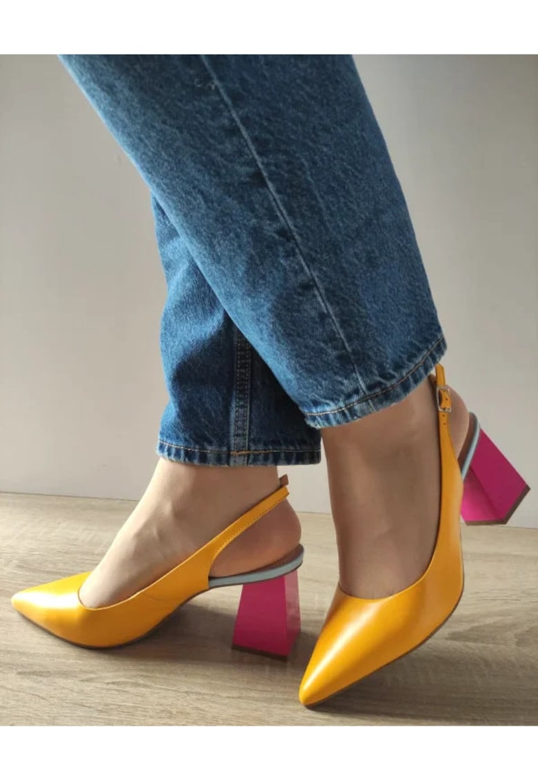 Sandale Elegante Dama 8778-404-665 Galbene Cu Fuxia - Galben