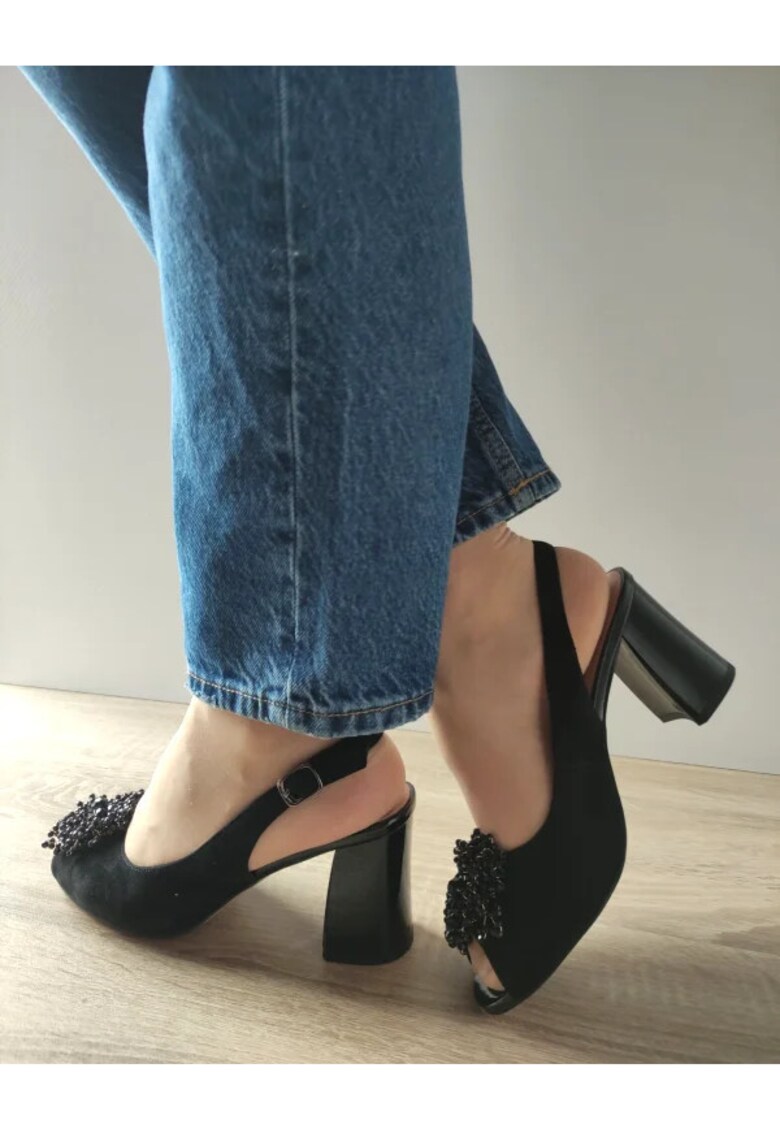 Sandale Elegante Dama 360023A 01-I Negre Velur - Negru - Negru