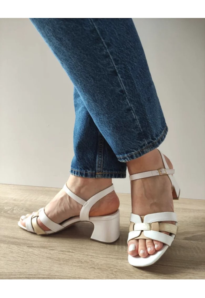 Sandale Elegante Dama 28337-44 Albe Cu Auriu - Alb