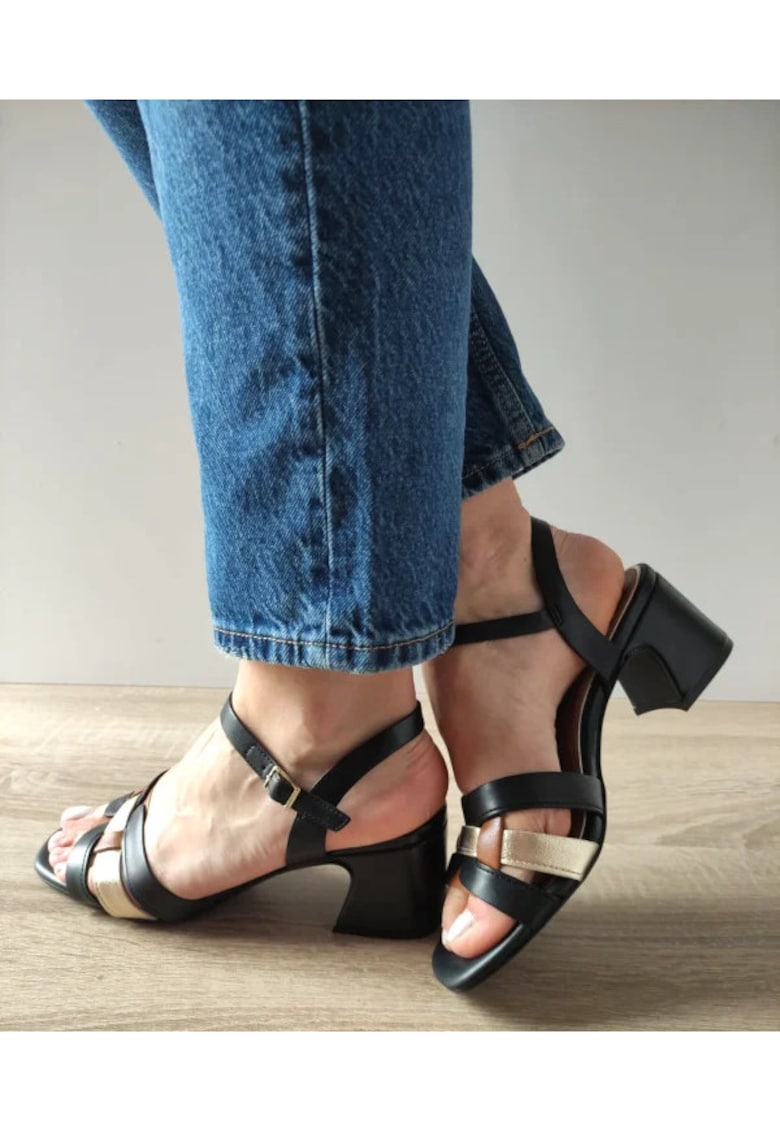 Sandale Elegante Dama 28337-44 Negre Cu Auriu Si Maro - Negru