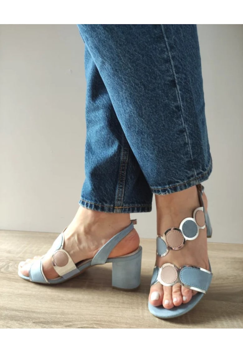Sandale Elegante Dama 28347-42 Bleu Cu Roz Nude - Albastru