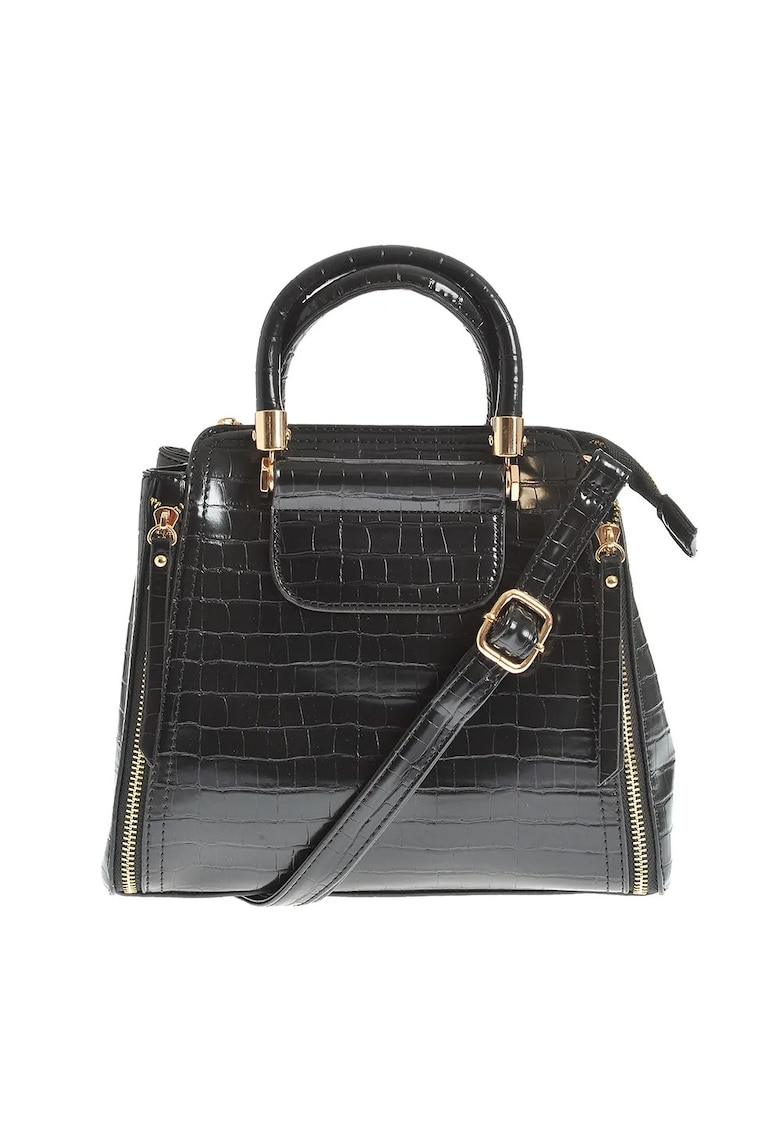 Geanta neagra cu manere fixe si fermoare decorative