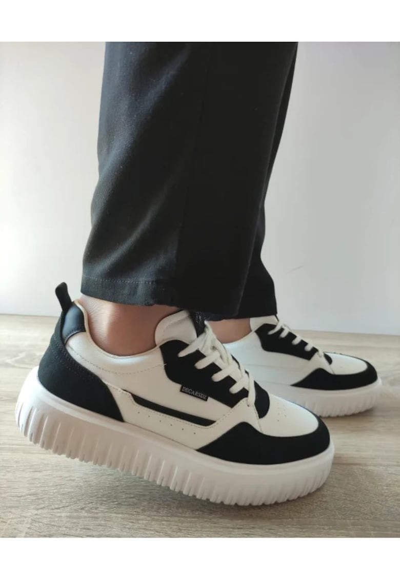 Pantofi Casual Barbati Y237 Albi + Negru Velur - Alb -