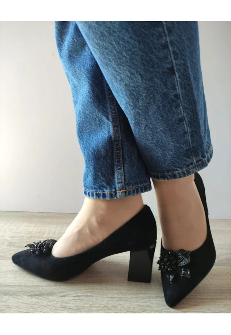 Pantofi Eleganti Dama 60063C 01-I Negri Velur - Negru - Negru