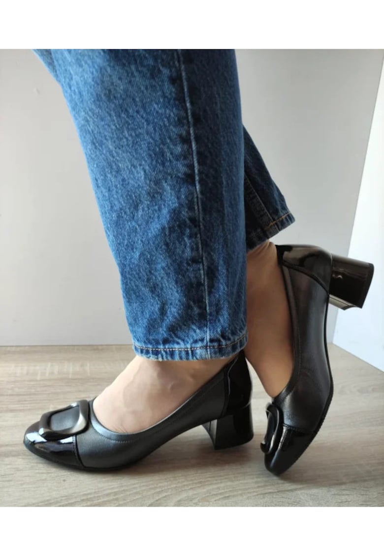 Pantofi Eleganti Dama 60008C 51-N Gri Metalic + Negru Lac - Gri -