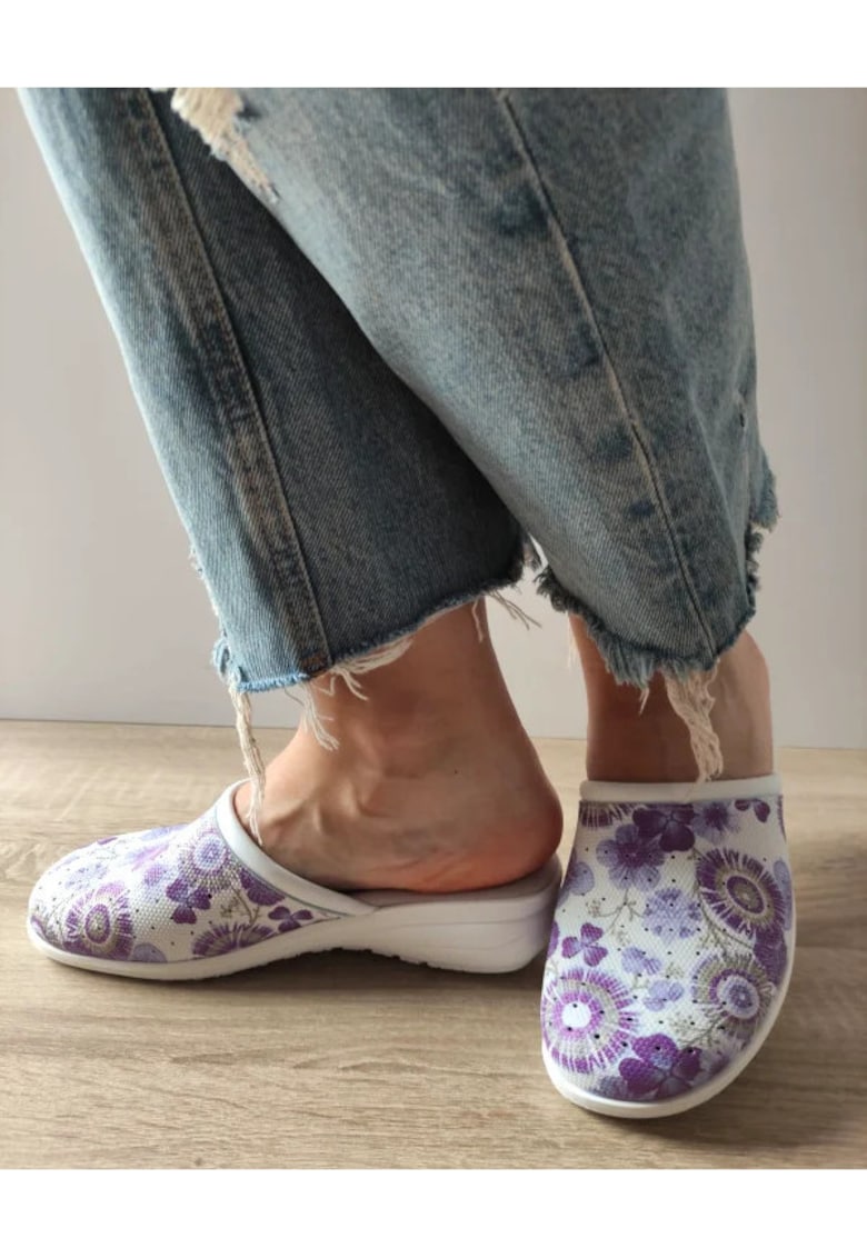 Saboti Medicali Dama 10 Qaudrifoglio Albi + Floral Lila - Floral - Flori