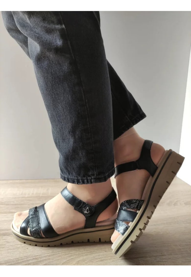 Sandale Casual Dama 28713-44 Negre Cu Argintiu - Negru -