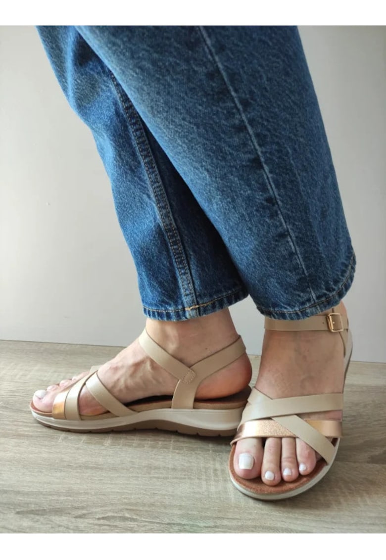 Sandale Casual Dama 70423 M2-N Bej + Bronze - Bej - 41 - Bej