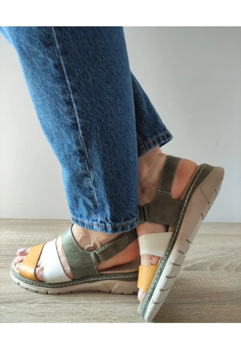 Sandale Casual Dama 12511T Mostar 40-N Kaki + Alb + Galben - Verde - Verde
