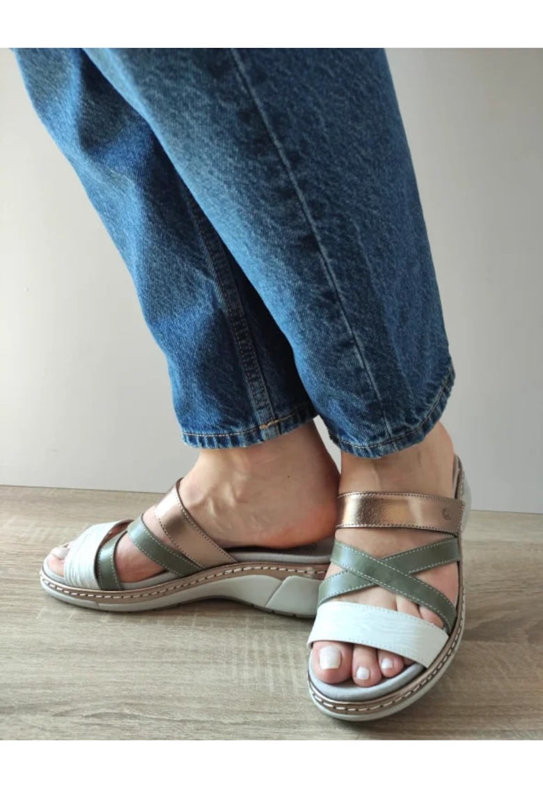 Sandale Casual Dama 18008T Azores 17-N Kaki + Alb + Bronze - Kaki - Verde