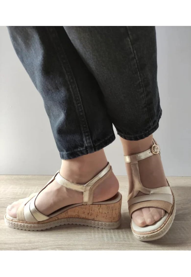 Sandale Casual Dama 28358-44 Bej Cu Auriu - Bej - Bej