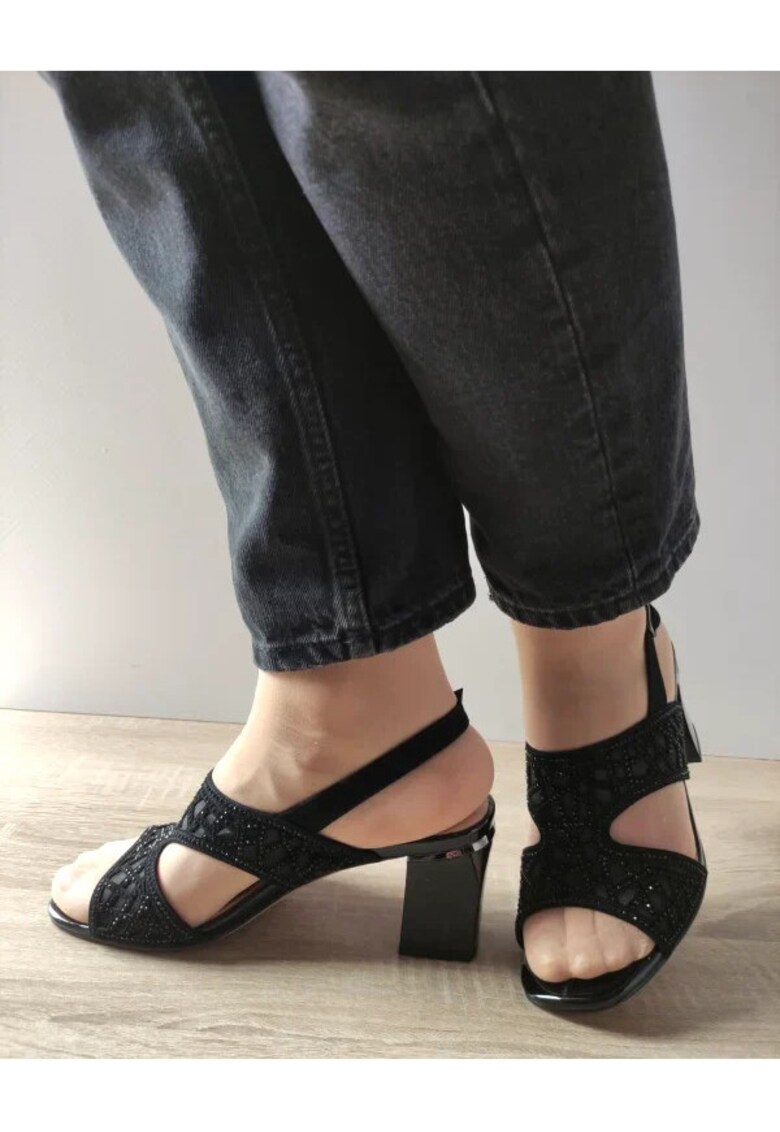 Sandale Elegante Dama 60051A 01-I Negre Velur - Negru - Negru