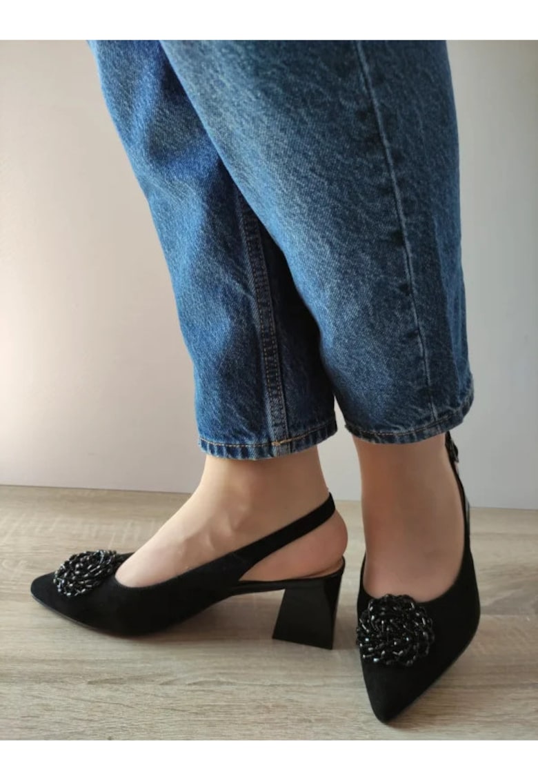 Sandale Elegante Dama 360013B 01-I Negre Velur - Negru - Negru