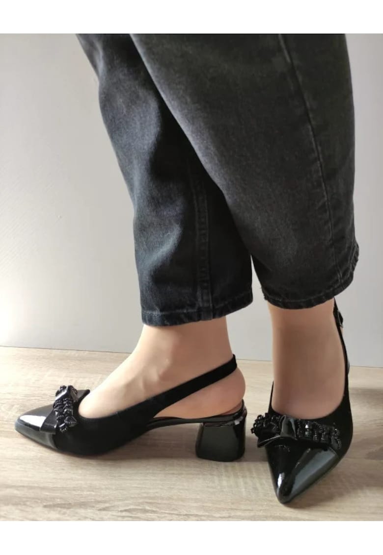 Sandale Elegante Dama 360036 01-I Negre Velur + Lac - Negru - Negru