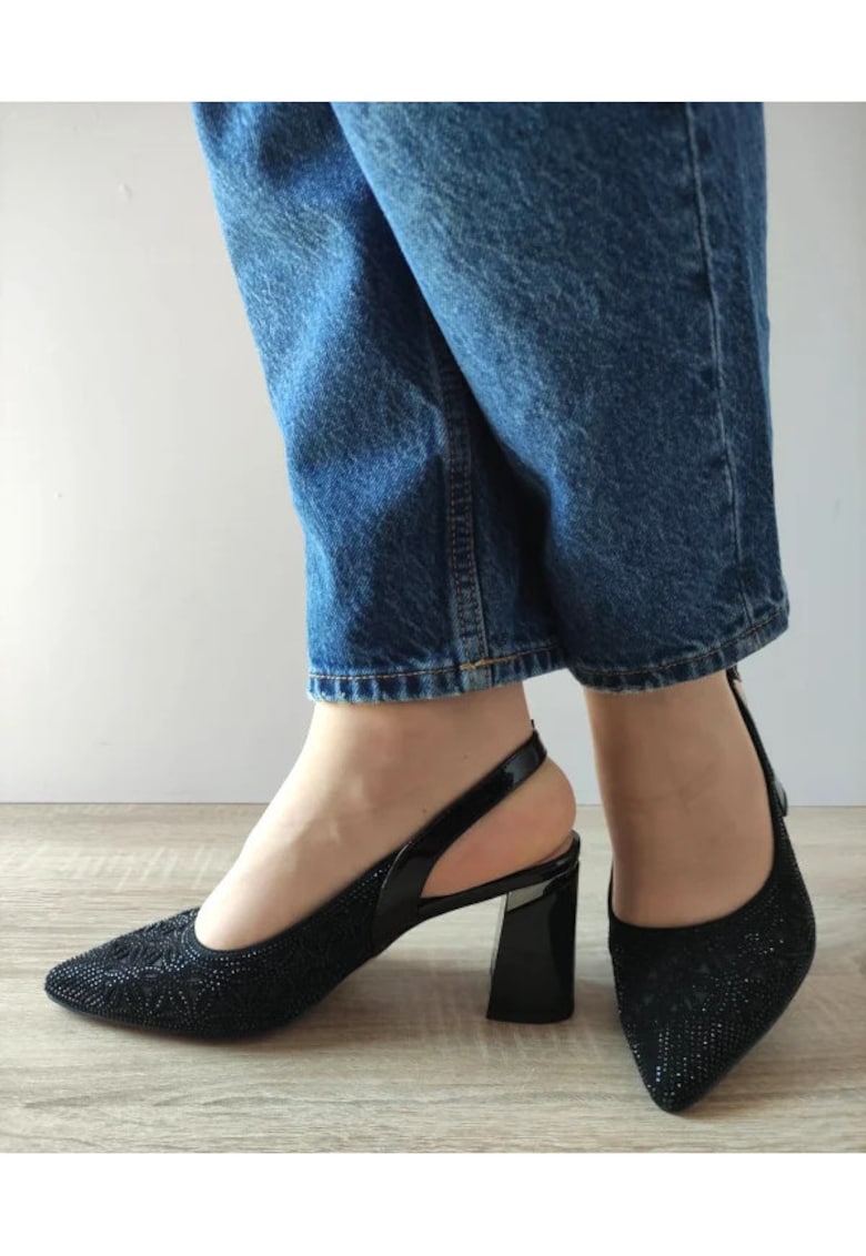 Sandale Elegante Dama 360048B 01-I Negre Velur - Negru -