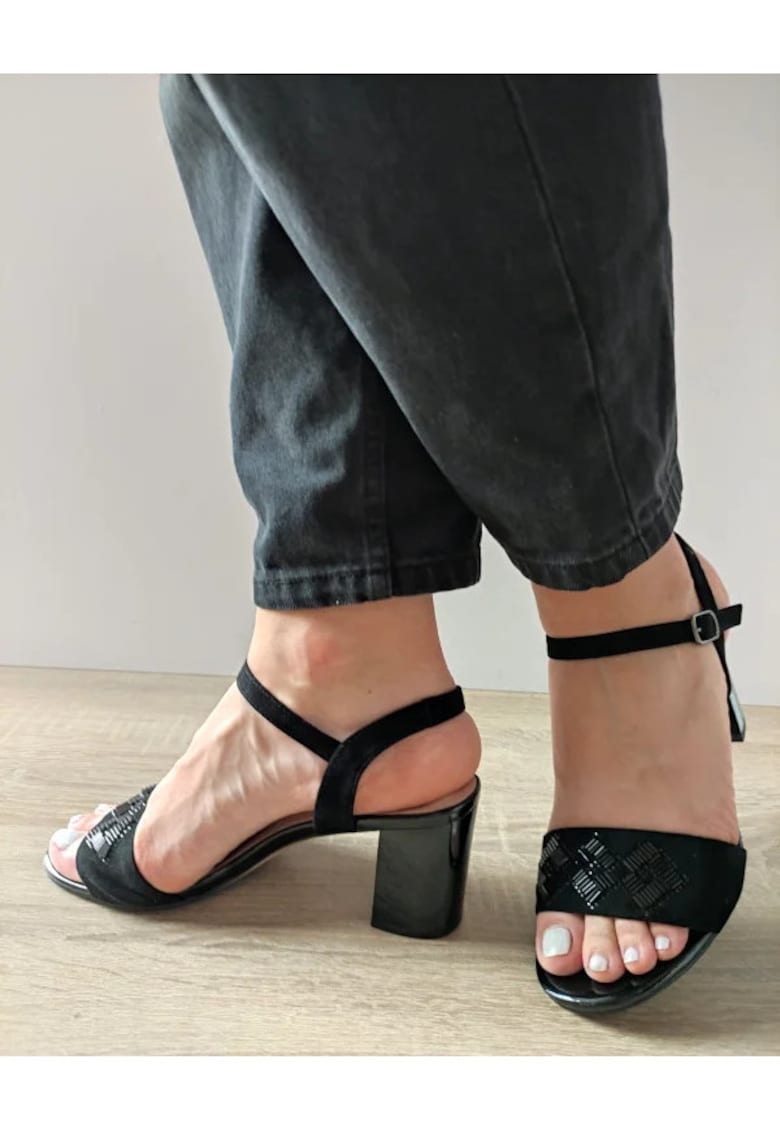 Sandale Elegante Dama 36004B 01-I Negre Velur - Negru -
